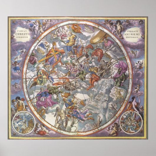 ヴィンテージ天文学，キリスト教星座の地図 ポスター (正面)