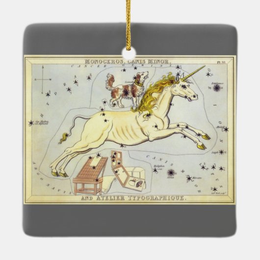 ヴィンテージ天文学,モノセロスUnicorn星座 セラミックオーナメント (裏面)