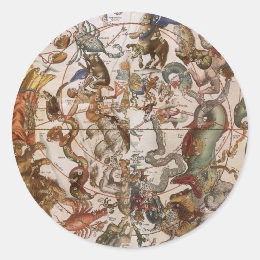 ヴィンテージ天文学，南の空の星座 ラウンドシール (正面)