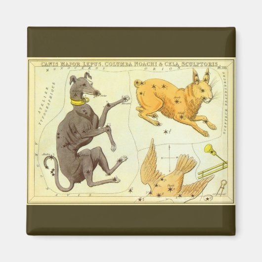 ヴィンテージ天文学、天体地図、星図が広がる夜空 マグネット (正面)