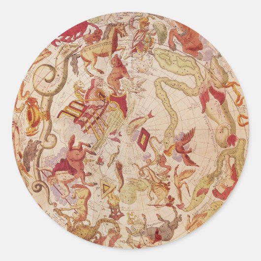 ヴィンテージ天文学、天球地図by Carel Allard ラウンドシール (正面)