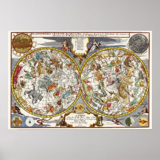 ヴィンテージ天文学，天球平面図一覧 ポスター (正面)