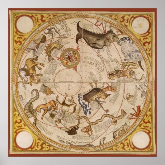 ヴィンテージ天文学，天球星星図 ポスター (正面)