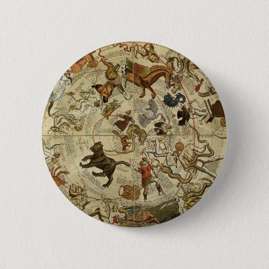 ヴィンテージ天文学，天空地図スターチャート 缶バッジ (正面)