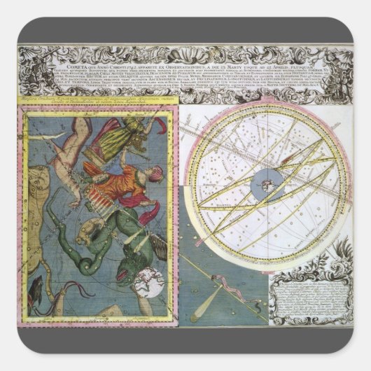 ヴィンテージ天文学、Matthaeus Seutterによる彗星パス スクエアシール (正面)