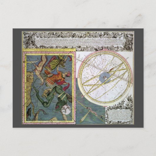 ヴィンテージ天文学、Matthaeus Seutterによる彗星パス ポストカード (正面)