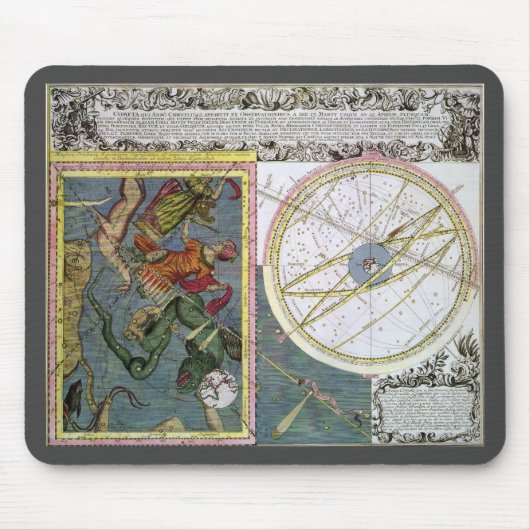 ヴィンテージ天文学、Matthaeus Seutterによる彗星パス マウスパッド (正面)