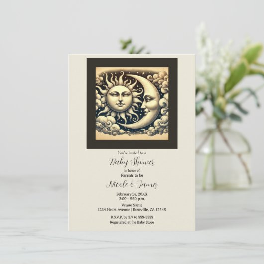 ヴィンテージ天日月の赤ちゃんシャワー 招待状 (スタンド正面)