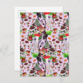 ヴィンテージ天然秋動物林水彩画 案内ポストカード (正面/裏面)