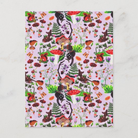 ヴィンテージ天然秋動物林水彩画 案内ポストカード (正面)
