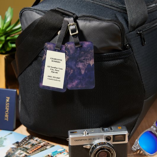 ヴィンテージ天球世界地図(9) ラゲッジタグ (正面&裏面)