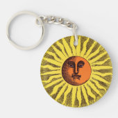 ヴィンテージ天黄色の笑顔ハッピーヒッピー太陽 キーホルダー (正面)