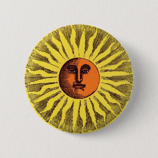 ヴィンテージ天黄色の笑顔ハッピーヒッピー太陽 缶バッジ (正面)