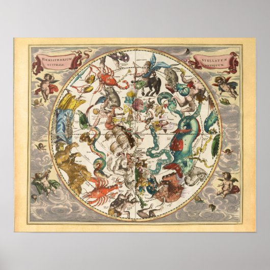 ヴィンテージ天〔占星術の〕十二宮図星座図 ポスター (正面)