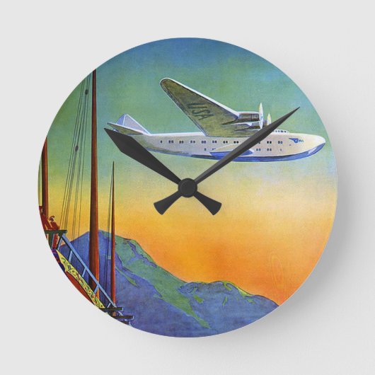 ヴィンテージ太平洋旅行 ラウンド壁時計 (正面)