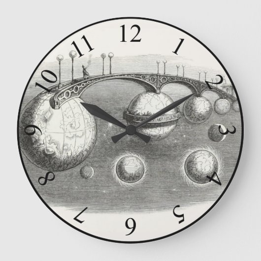 ヴィンテージ太陽のシステム白黒の超現実 ラージ壁時計 (正面)