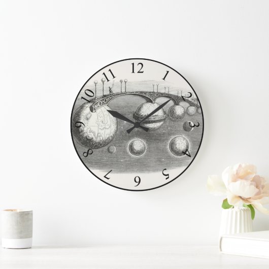 ヴィンテージ太陽のシステム白黒の超現実 ラージ壁時計 (ホーム)