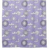 ヴィンテージ太陽の月の天のパターン寒い紫 シャワーカーテン (正面)