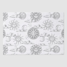 ヴィンテージ太陽の月の天のパターン白黒 薄葉紙