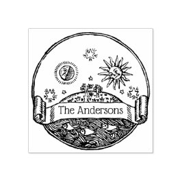 ヴィンテージ太陽月星海地球デザイン名 ラバースタンプ