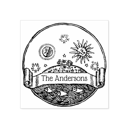 ヴィンテージ太陽月星海地球デザイン名 ラバースタンプ (インプリント)