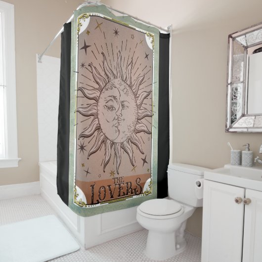 ヴィンテージ太陽&月の双対性の愛好家タロットカードアート シャワーカーテン (インサイチュ)