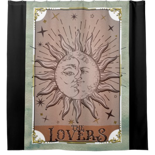 ヴィンテージ太陽&月の双対性の愛好家タロットカードアート シャワーカーテン (正面)