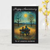 ヴィンテージ夫婦が月命日の下に座る カード (黄色い花)