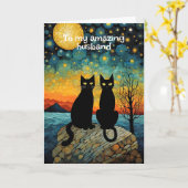 ヴィンテージ夫婦黒猫オンロック記念日 カード (黄色い花)