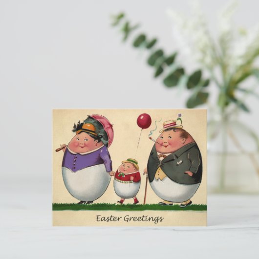 ヴィンテージ奇数エッグファミリーイースターポストカード ポストカード (スタンド正面)