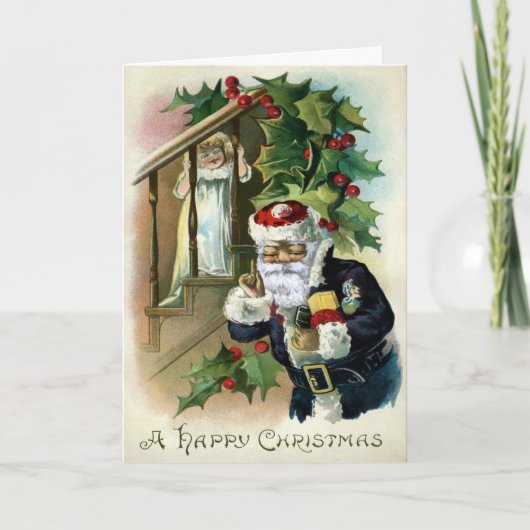 ヴィンテージ奇数サンタと不気味なチャイルドホリデーカード シーズンカード (正面)