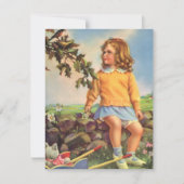 ヴィンテージ女の子が木の中で鳥を見て，春 (正面)