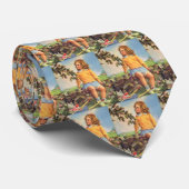 ヴィンテージ女の子が木の中で鳥を見て,春 ネクタイ (ロール)