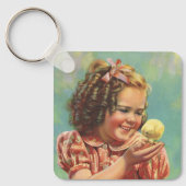ヴィンテージ女の子とベビーシック、幸せな子供の笑顔 キーホルダー (正面)