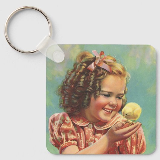 ヴィンテージ女の子とベビーシック、幸せな子供の笑顔 キーホルダー (正面)