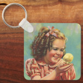 ヴィンテージ女の子とベビーシック、幸せな子供の笑顔 キーホルダー (正面)