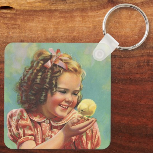 ヴィンテージ女の子とベビーシック、幸せな子供の笑顔 キーホルダー (裏面)