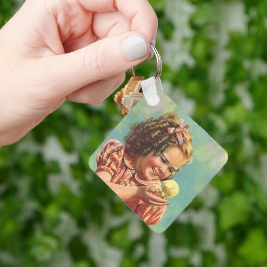 ヴィンテージ女の子とベビーシック、幸せな子供の笑顔 キーホルダー (手)