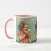 ヴィンテージ女の子とベビーシック、幸せな子供の笑顔 マグカップ (左)