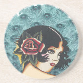 ヴィンテージ女の子らしい女の子ピーコックコースター コースター (正面)