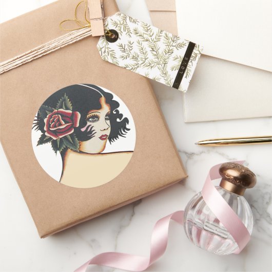 ヴィンテージ女の子らしい女の子 ラウンドシール (ギフト)