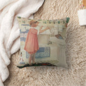 ヴィンテージ女の子、洗濯ぶら下がったをする子 クッション (ブランケット)