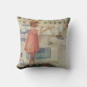 ヴィンテージ女の子、洗濯ぶら下がったをする子 クッション (正面)