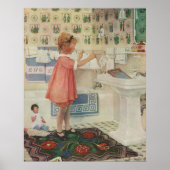 ヴィンテージ女の子、洗濯ぶら下がったをする子 ポスター (正面)