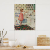 ヴィンテージ女の子、洗濯ぶら下がったをする子 ポスター (キッチン)