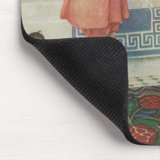 ヴィンテージ女の子、洗濯ぶら下がったをする子 マウスパッド (コーナー)