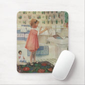 ヴィンテージ女の子、洗濯ぶら下がったをする子 マウスパッド (マウス)