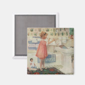 ヴィンテージ女の子、洗濯ぶら下がったをする子 マグネット (正面/裏面)