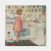 ヴィンテージ女の子、洗濯ぶら下がったをする子 マグネット (正面)