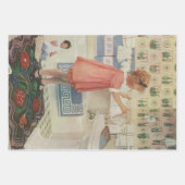 ヴィンテージ女の子、洗濯ぶら下がったをする子 ラッピングペーパーシート (正面2)